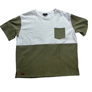 Nursing Queen Womens 1X White Olive Green Colorblock Nursing T-Shirt Cotton